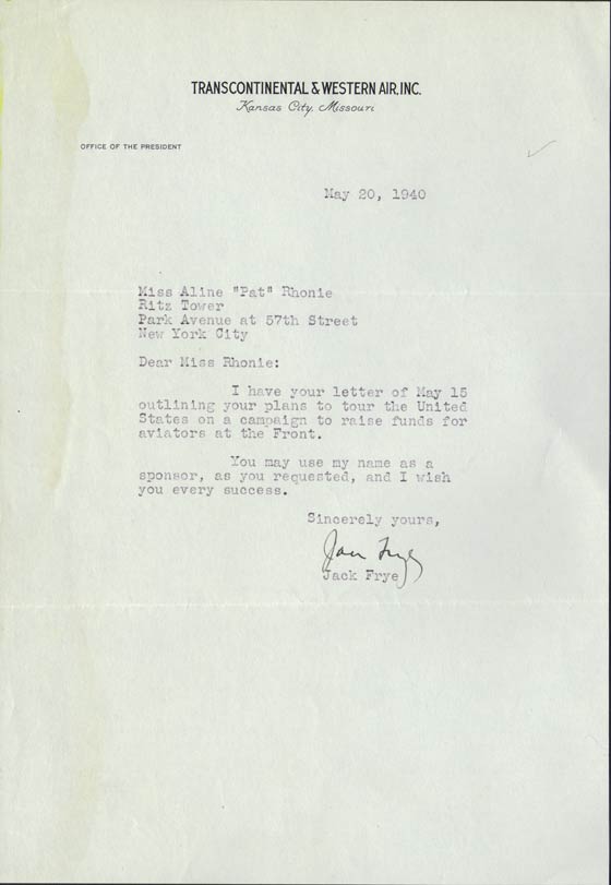 Letter from Jack Frye, May 20, 1940 (Source: Roberts) 